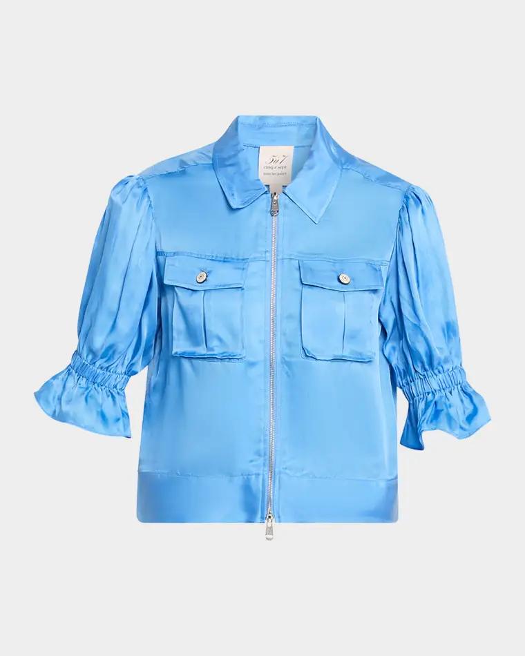 Holly Short-Sleeve Sateen Jacket by CINQ A SEPT