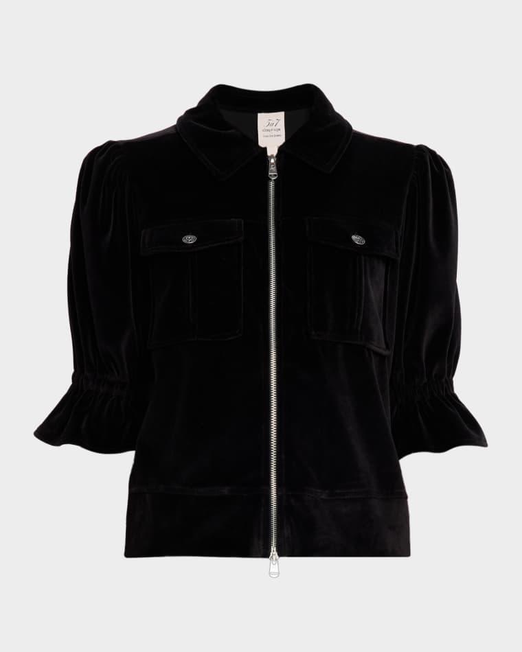 Holly Short-Sleeve Velour Jacket by CINQ A SEPT