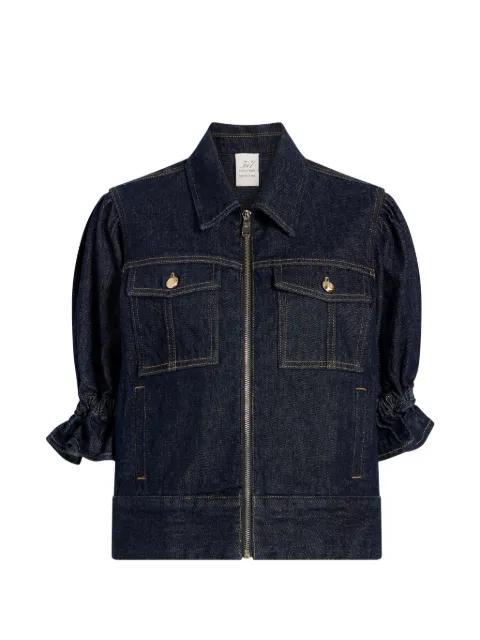 Holly ruffled puff-sleeve denim jacket by CINQ A SEPT