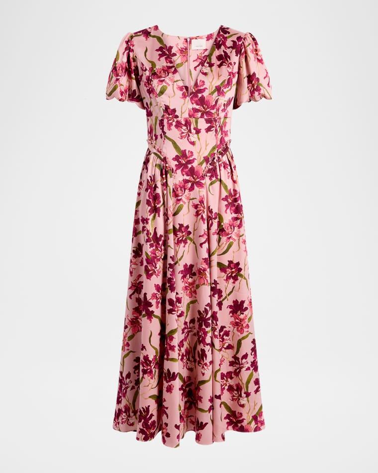 Katlin Trailing Hibiscus Midi Dress by CINQ A SEPT