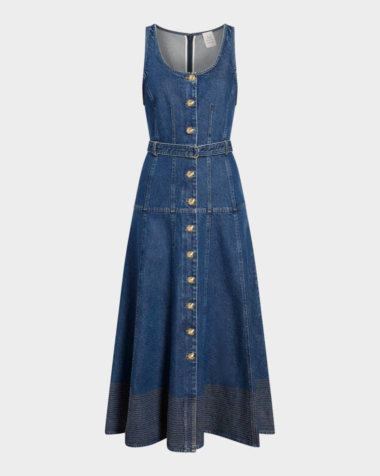 Kehlani A-Line Denim Midi Dress by CINQ A SEPT