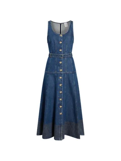 Kehlani button belted jean midi dress by CINQ A SEPT