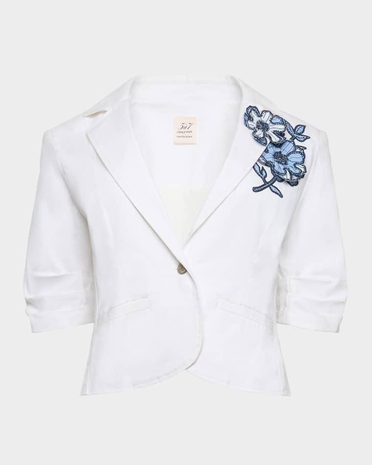 Khloe Striped Floral Scrunch Blazer by CINQ A SEPT