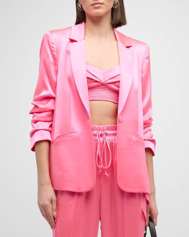 Kylie Scrunched-Sleeve Satin Blazer by CINQ A SEPT