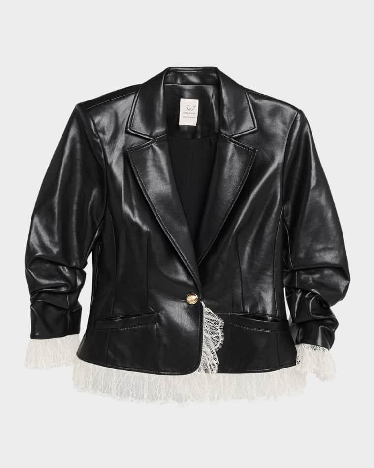 Lace-Trim Vegan Leather Blazer by CINQ A SEPT