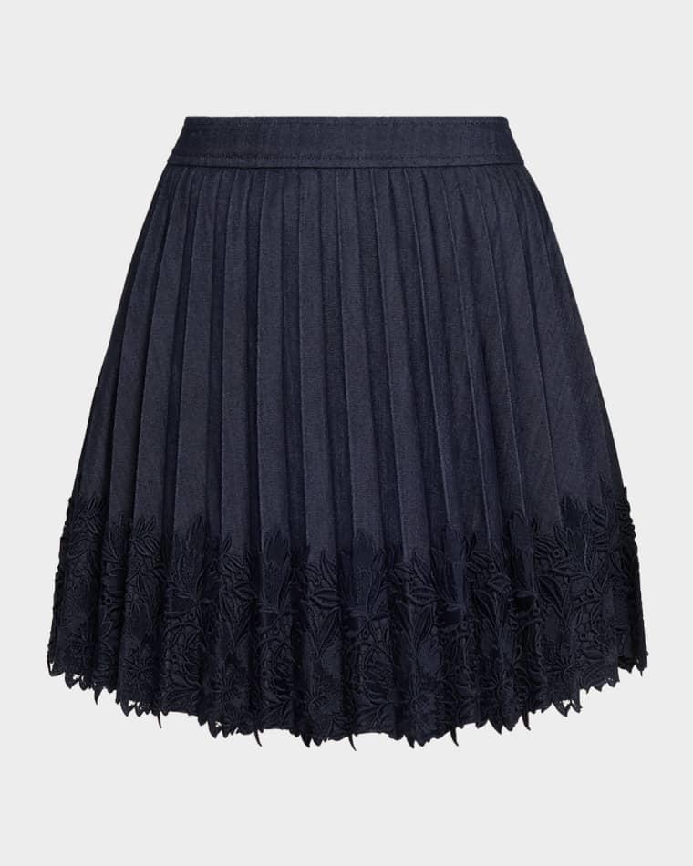 Laney Pleated Denim Lace Mini Skirt by CINQ A SEPT