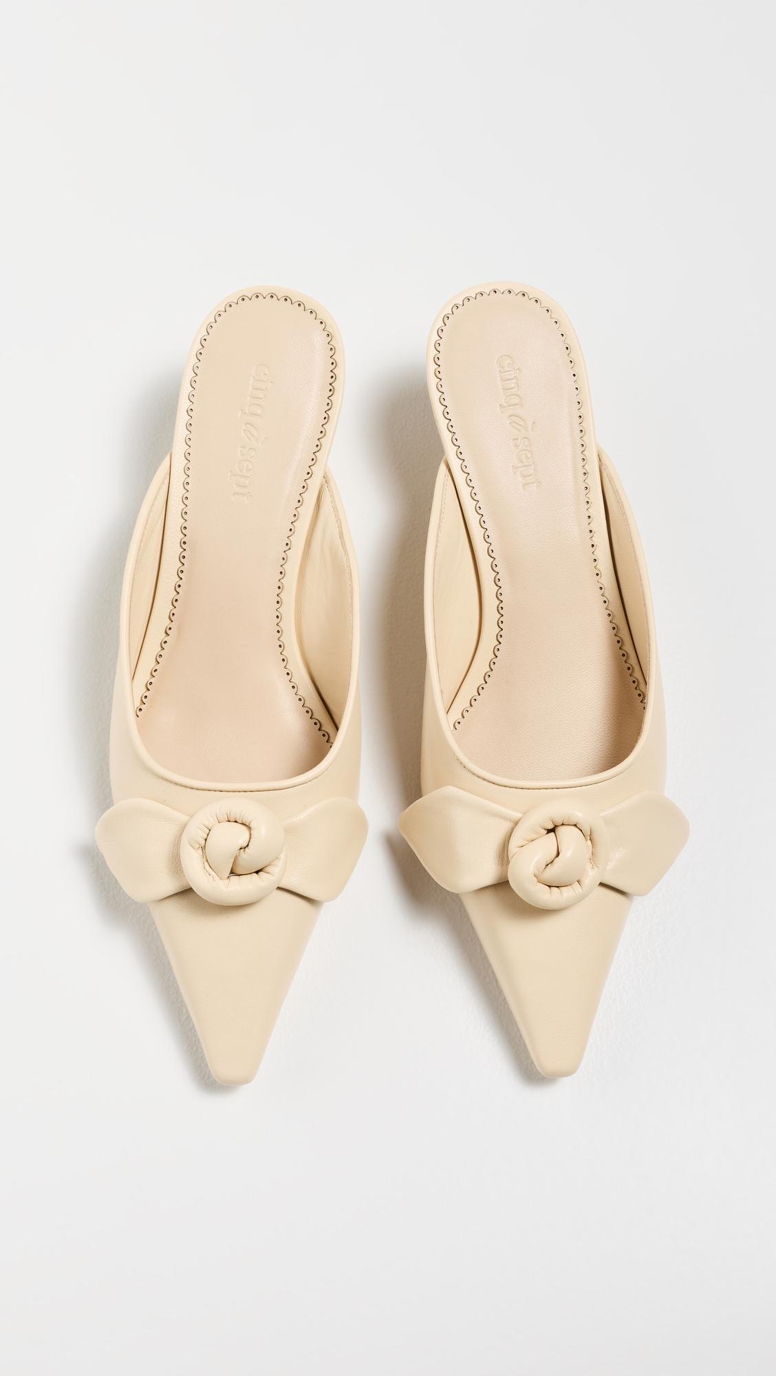 Layla Knotted Rose Kitten Heel Mules by CINQ A SEPT