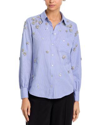 Lola Tumbling Flowers Striped Shirt by CINQ A SEPT