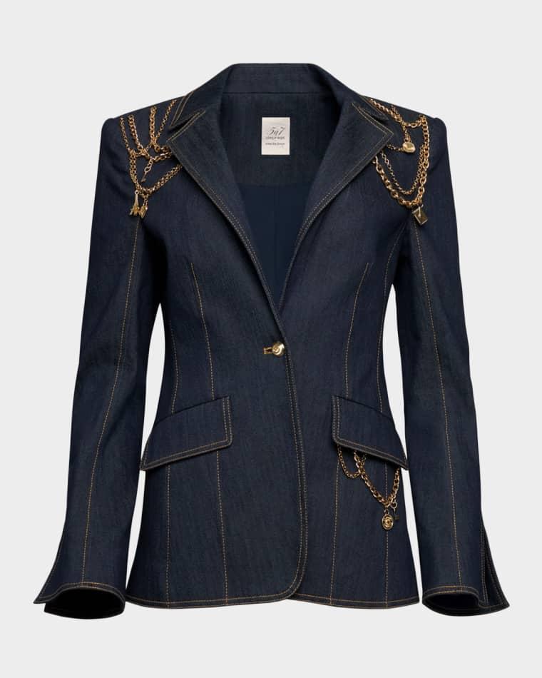 Love Token Danicka Embellished Denim Blazer by CINQ A SEPT