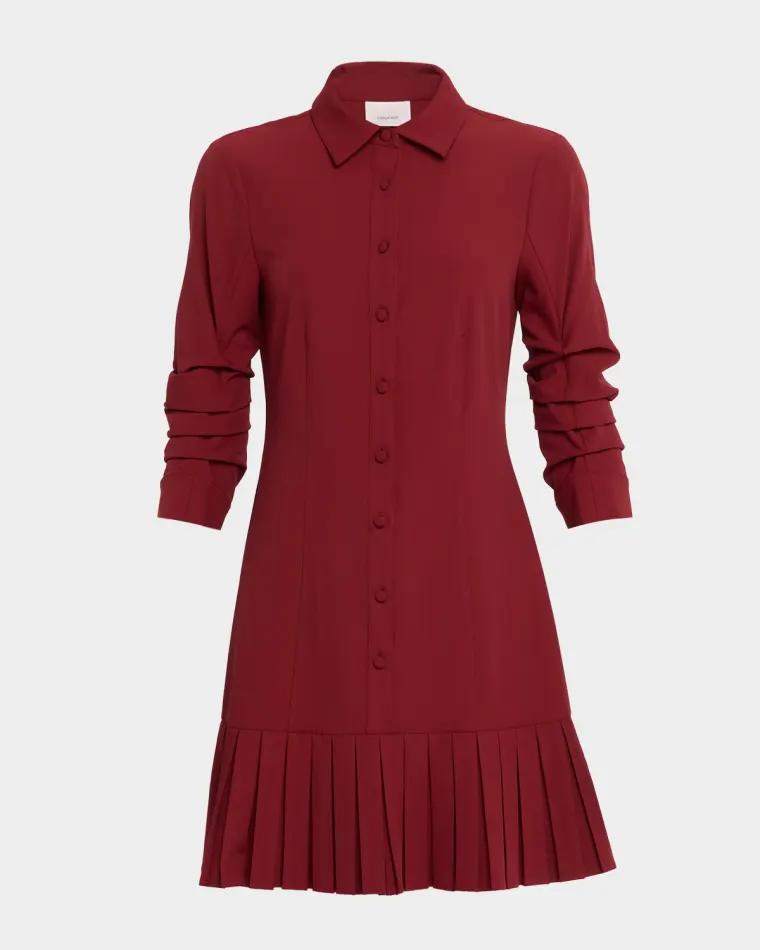 Lucilla Topstitched Pleated-Hem Mini Shirtdress by CINQ A SEPT