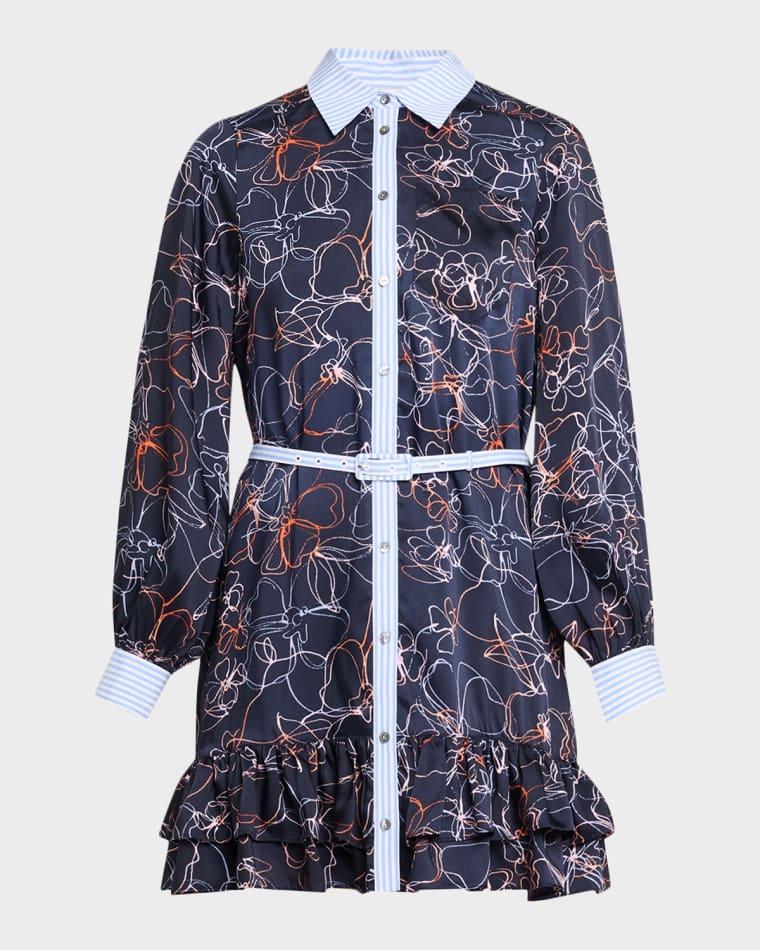 Malva Floral Linework Mini Shirtdress by CINQ A SEPT