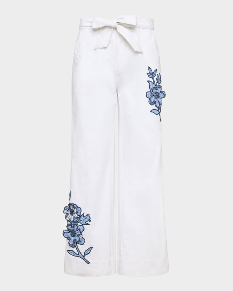 Mylah Stripe Floral Denim Pants by CINQ A SEPT