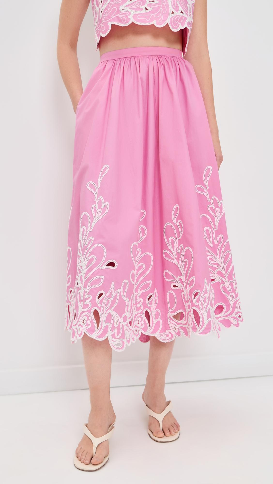 Paisley Bloom Embroidered Espe Skirt by CINQ A SEPT