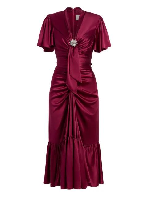 Peeta brooch ruffled midi dress by CINQ A SEPT