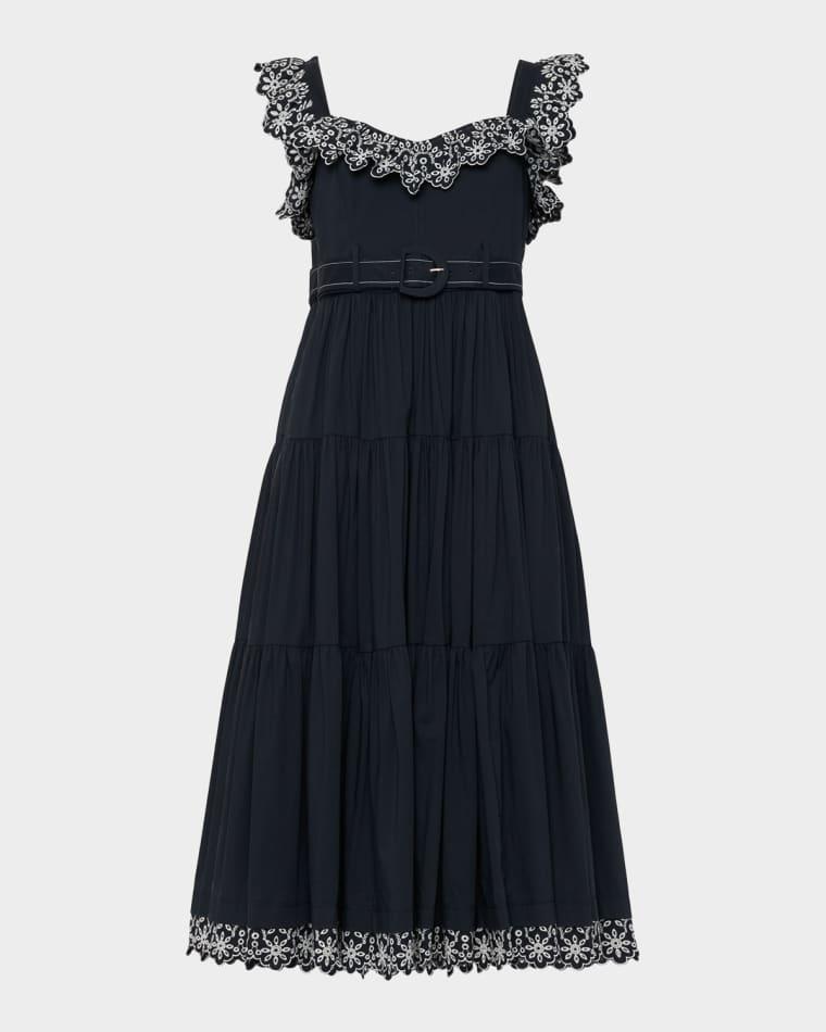 Pierson Embroidered Tiered Midi Dress by CINQ A SEPT