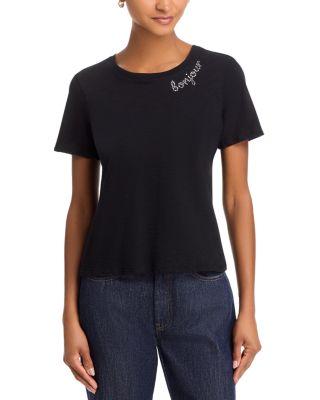 Rhinestone Bonjour Shrunken Tee by CINQ A SEPT