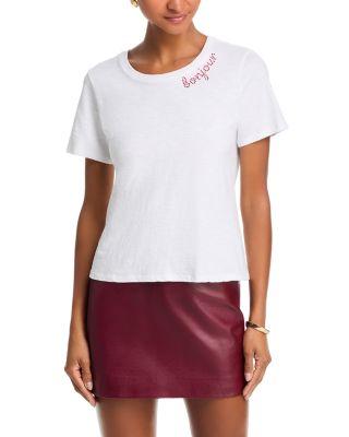 Rhinestone Bonjour Shrunken Tee by CINQ A SEPT