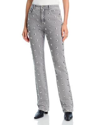 Sammy Studded High-Rise Denim Jeans in Lune/Silver by CINQ A SEPT