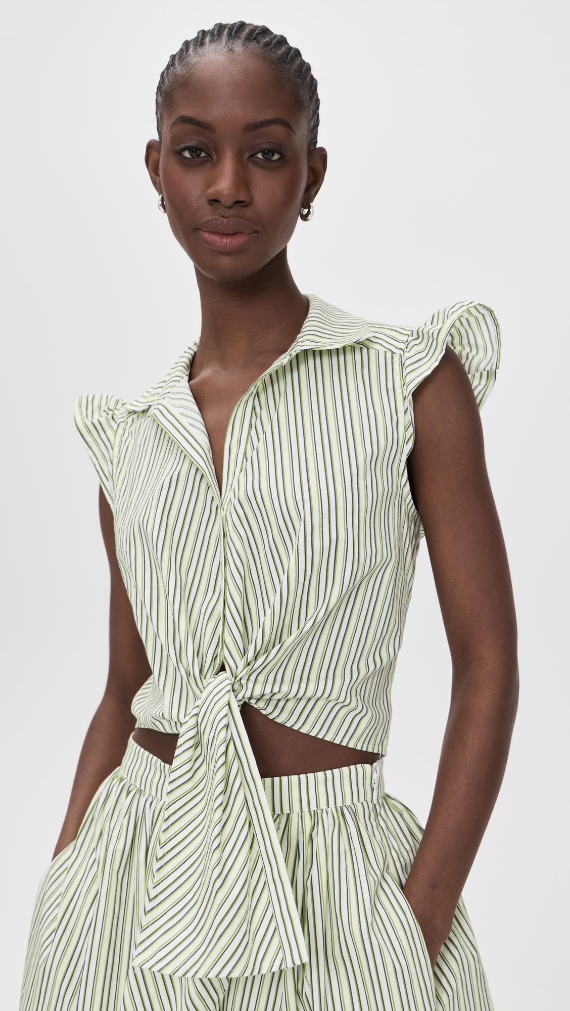 Sophie Stripe Flutter Sleeve Marianna Top by CINQ A SEPT