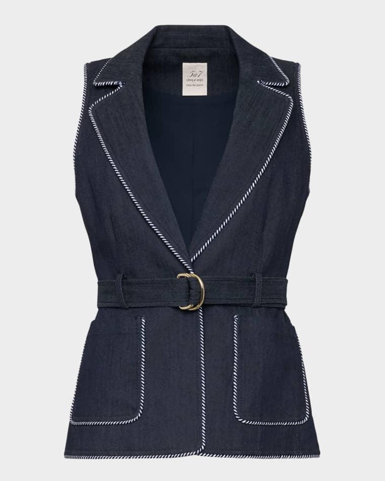 Tailored Twist-Trim Denim Vest by CINQ A SEPT