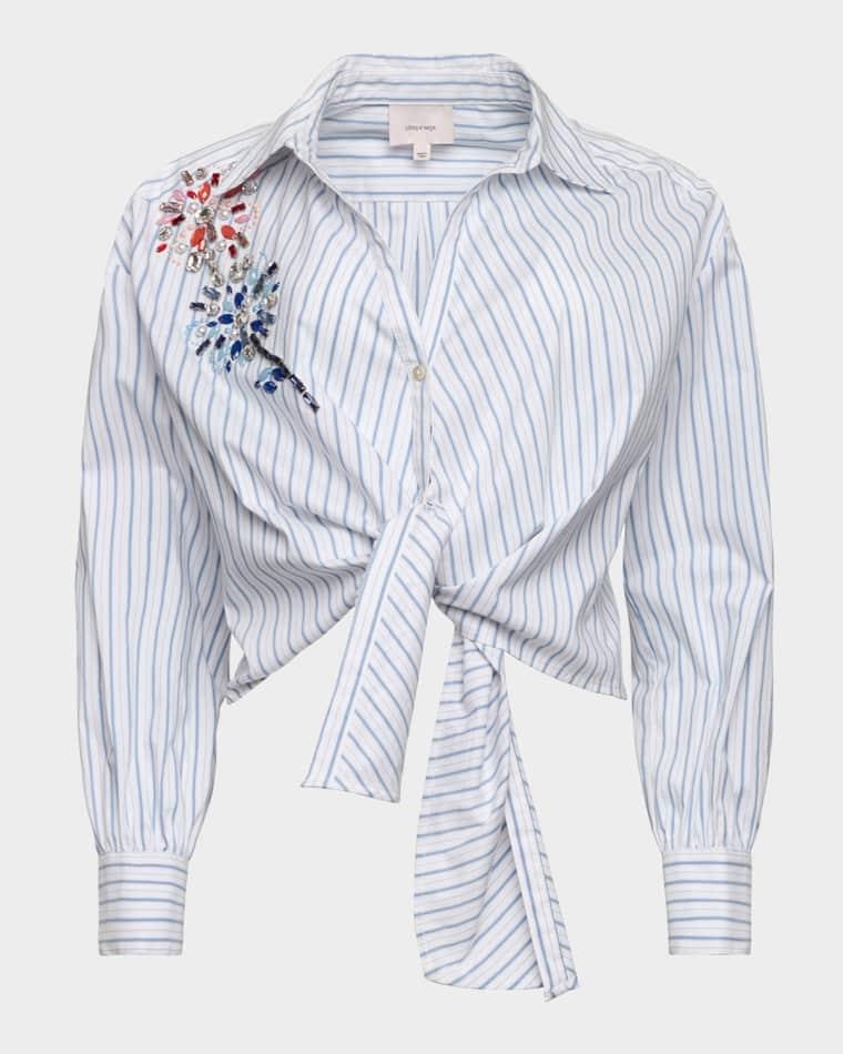 Twilight Spark Marianna Rhinestone Tie-Hem Shirt by CINQ A SEPT