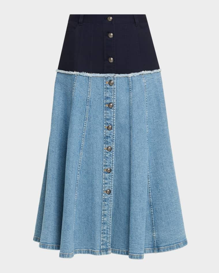 Veena Colorblock Denim Midi Skirt by CINQ A SEPT