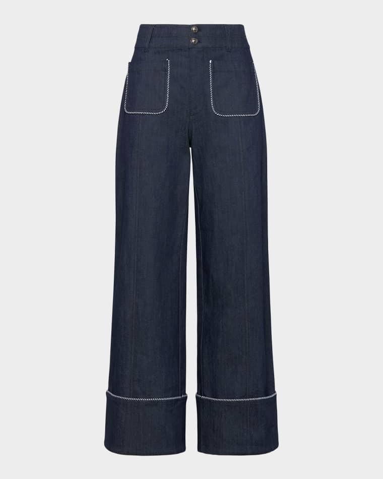 Wide-Leg Twist-Trim Jeans by CINQ A SEPT
