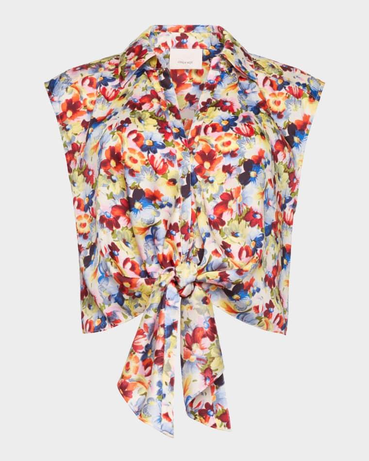 Wildflower Bunch Sleeveless Front-Tie Top by CINQ A SEPT