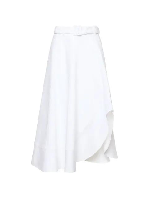 Zelda Jean belted asymmetric midi skirt by CINQ A SEPT
