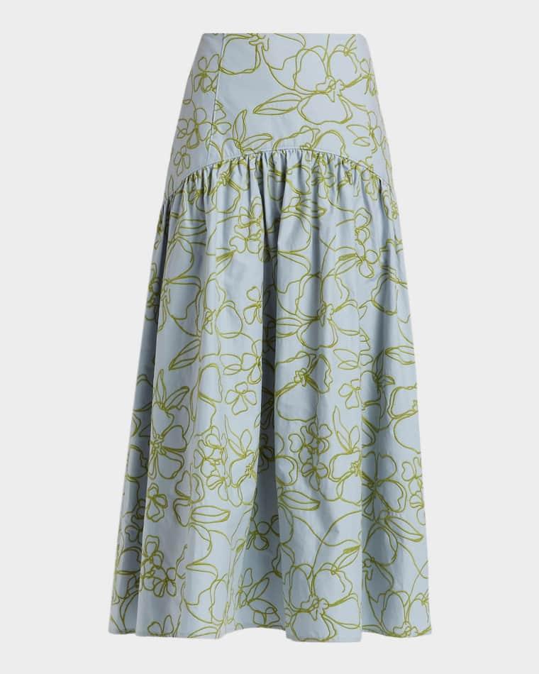 Zoanne Floral Embroidered Midi Skirt by CINQ A SEPT