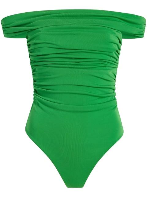 draped off-shoulder body top by CINQ A SEPT