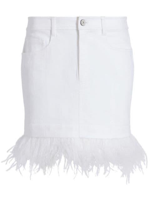 feather-trim denim mini skirt by CINQ A SEPT