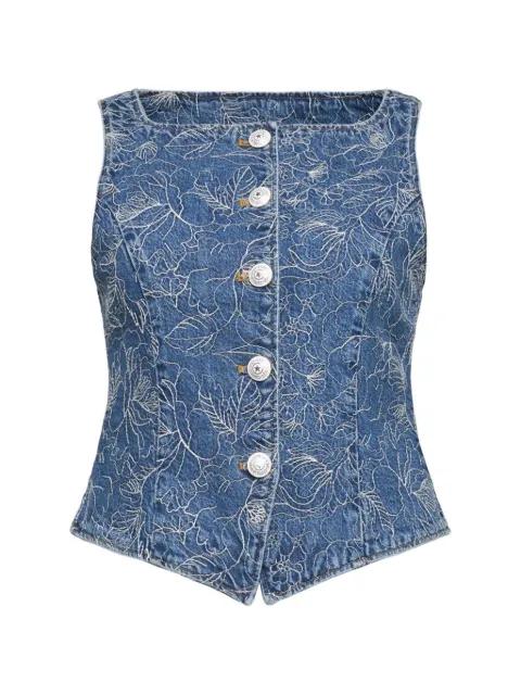floral button-denim vest by CINQ A SEPT
