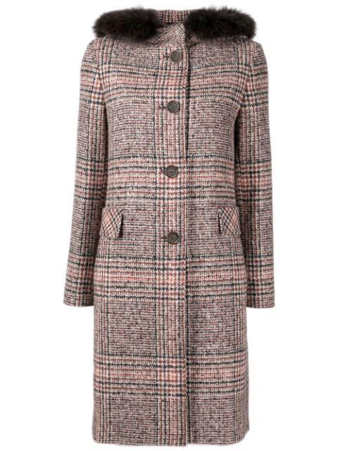 plaid-check print hoodied coat by CINZIA ROCCA