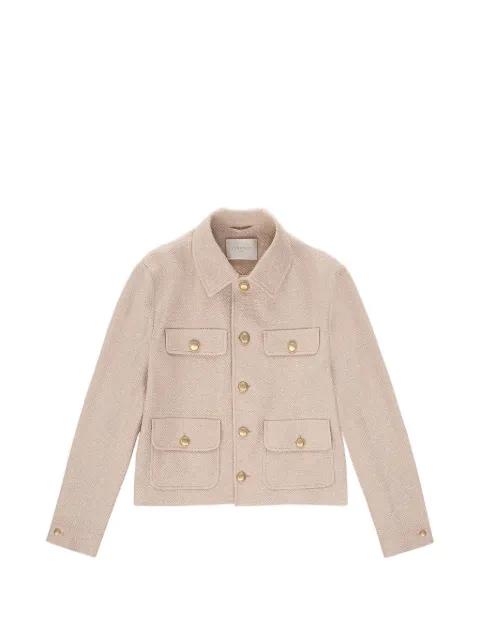 button-pockets linen cropped jacket by CIRCOLO 1901