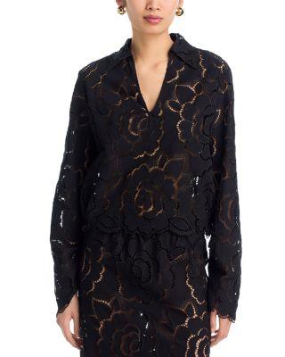 Long Sleeve V Neck Lace Shirt by CISSA