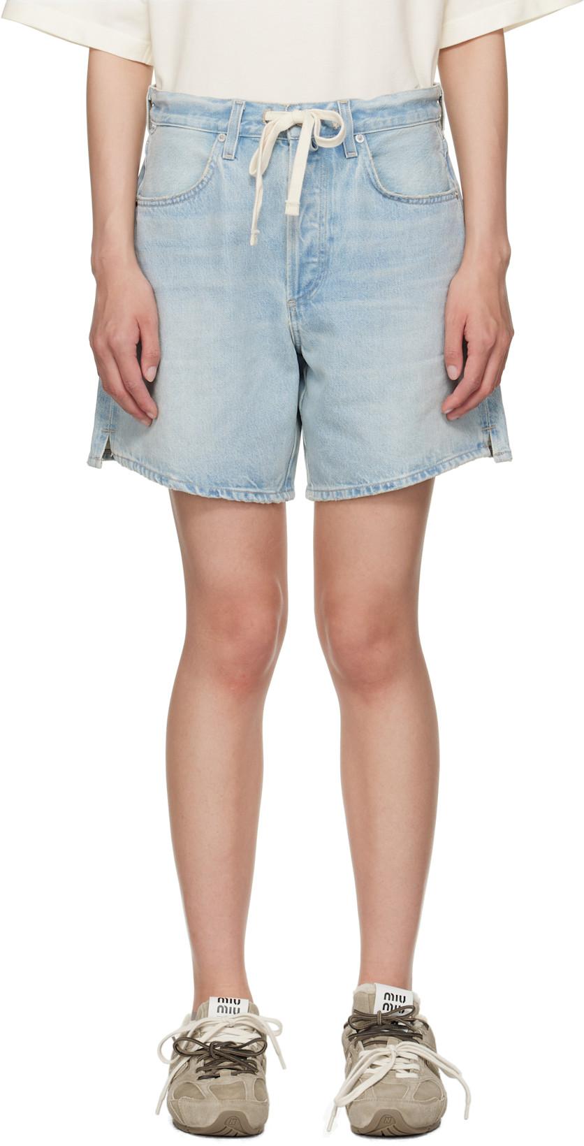 Blue Brynn Drawstring Denim Shorts by CITIZENS OF HUMANITY