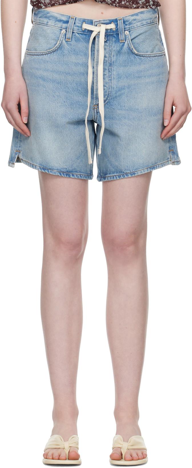 Blue Brynn Drawstring Denim Shorts by CITIZENS OF HUMANITY