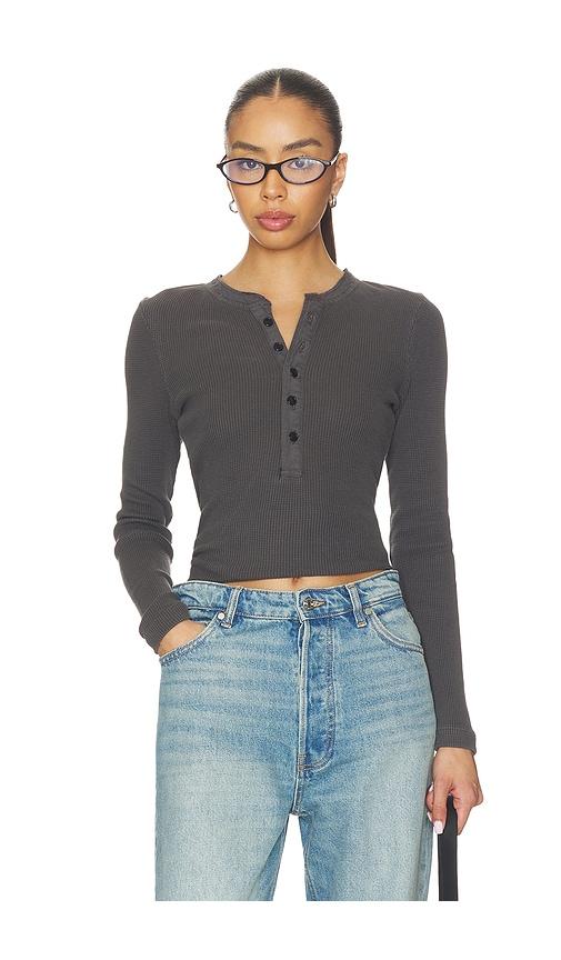 Citizens of Humanity Drea Waffle Henley Top in Charcoal by CITIZENS OF HUMANITY
