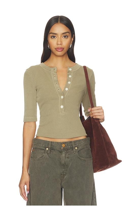 Citizens of Humanity Nali Short Sleeve Henley Top in Olive by CITIZENS OF HUMANITY