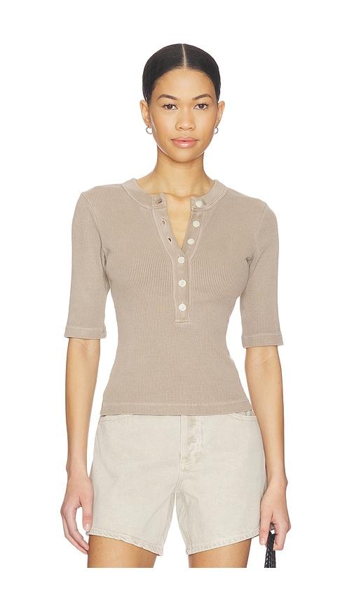 Citizens of Humanity Nali Short Sleeve Henley Top in Taupe by CITIZENS OF HUMANITY