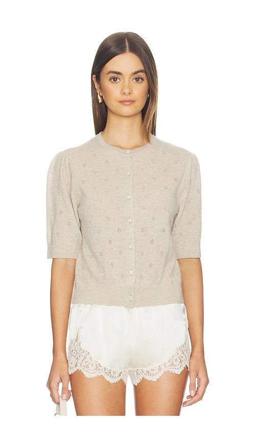 Citizens of Humanity Raina Pointelle Short Sleeve Cardigan in Beige by CITIZENS OF HUMANITY