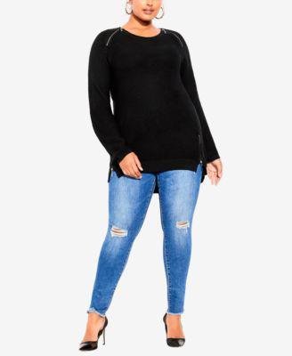 Trendy Plus Size Zip Front Sweater by CITY CHIC