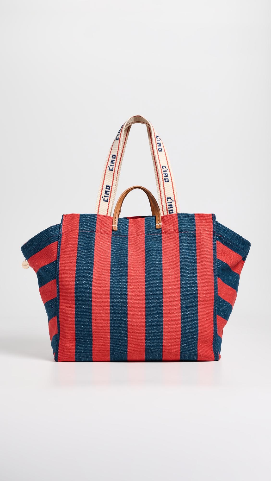 Canvas Stripe Beach Tote Bag by CLARE V.