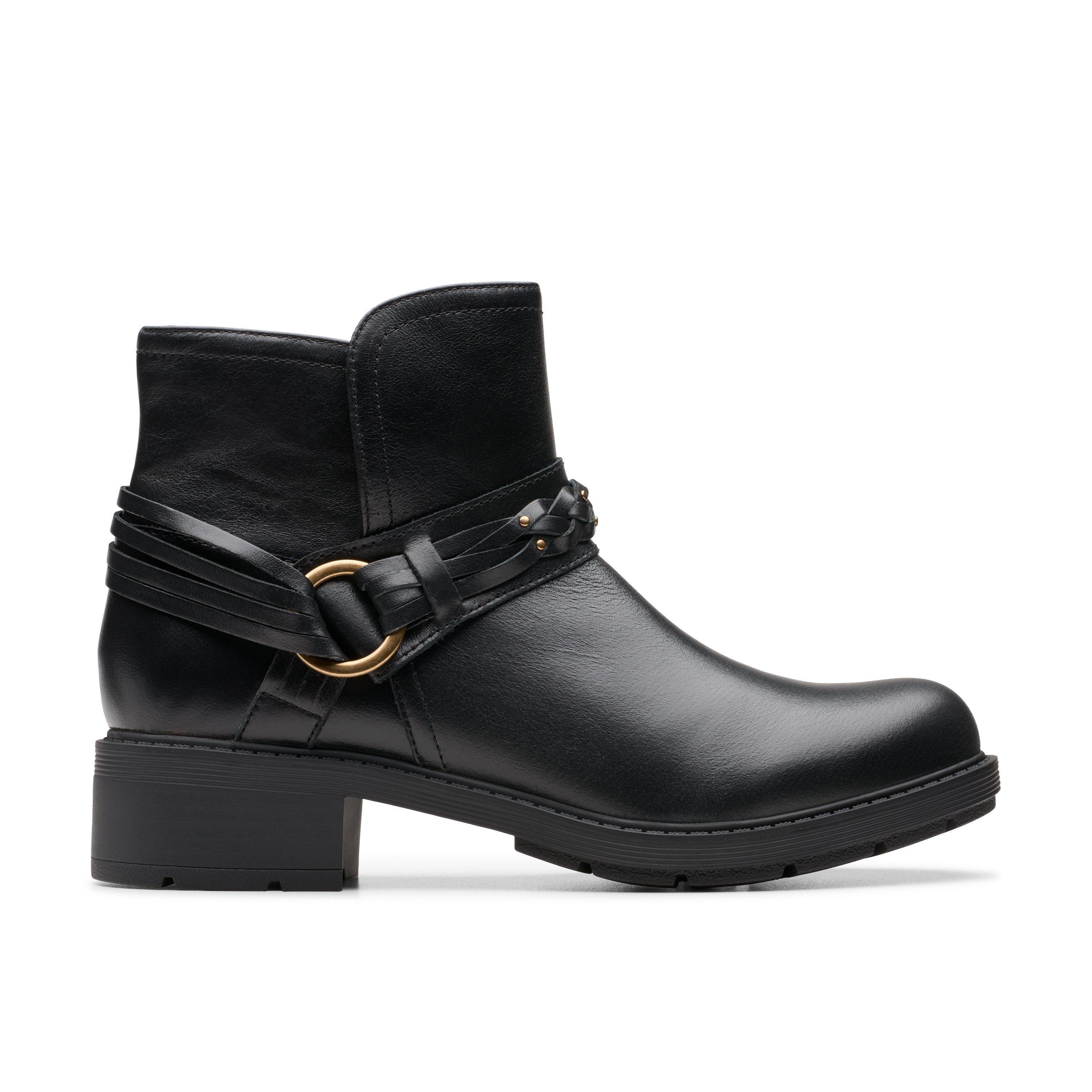 Hearth Kaylie Ankle Boot Black Leather Ankle Boots by CLARKS