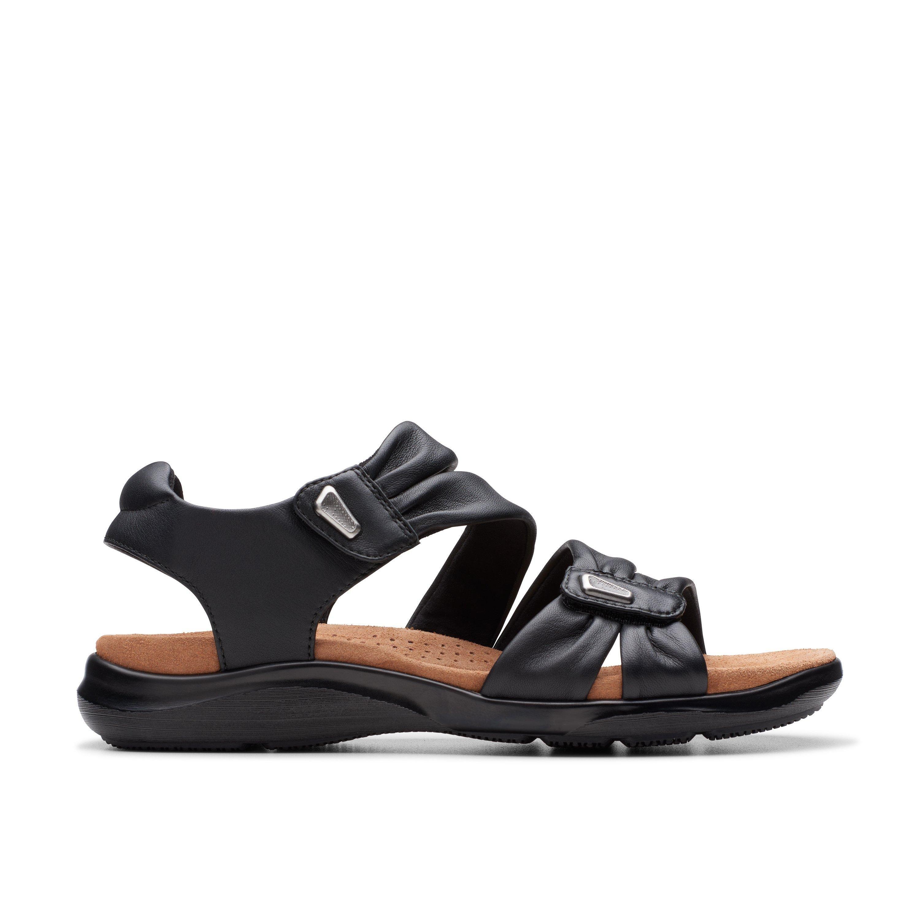 Kitly Ave Black Leather Flat Sandals by CLARKS