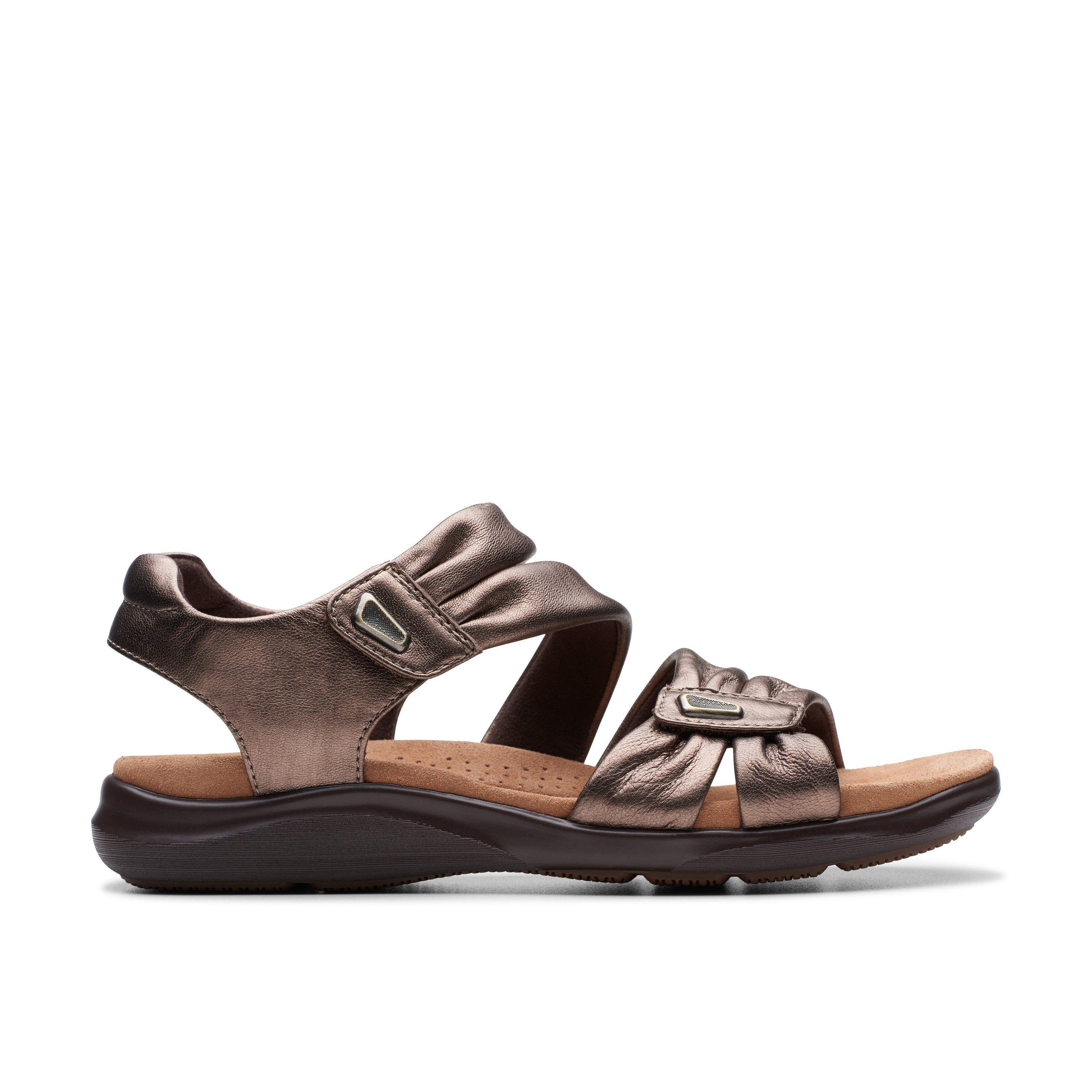 Kitly Ave Bronze Leather Flat Sandals by CLARKS
