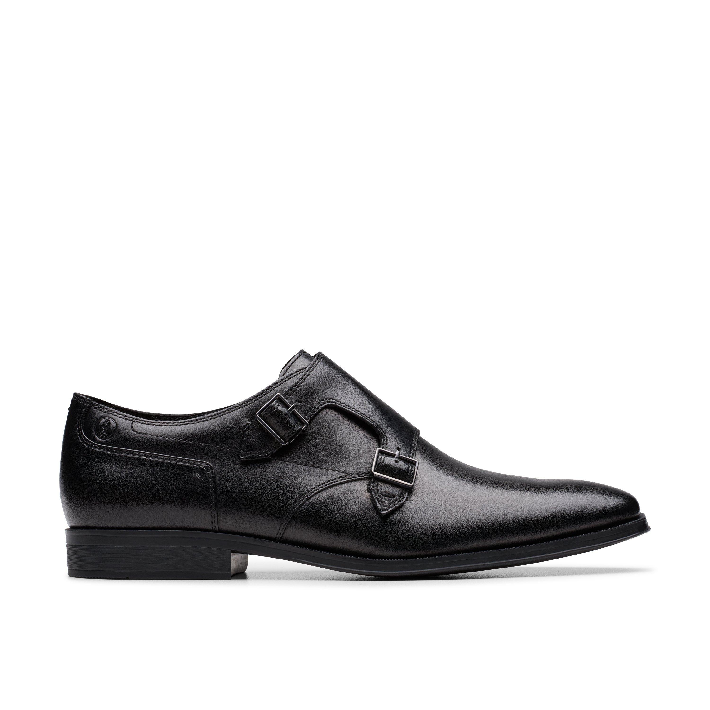 Paulton Monk Black Leather Shoes by CLARKS
