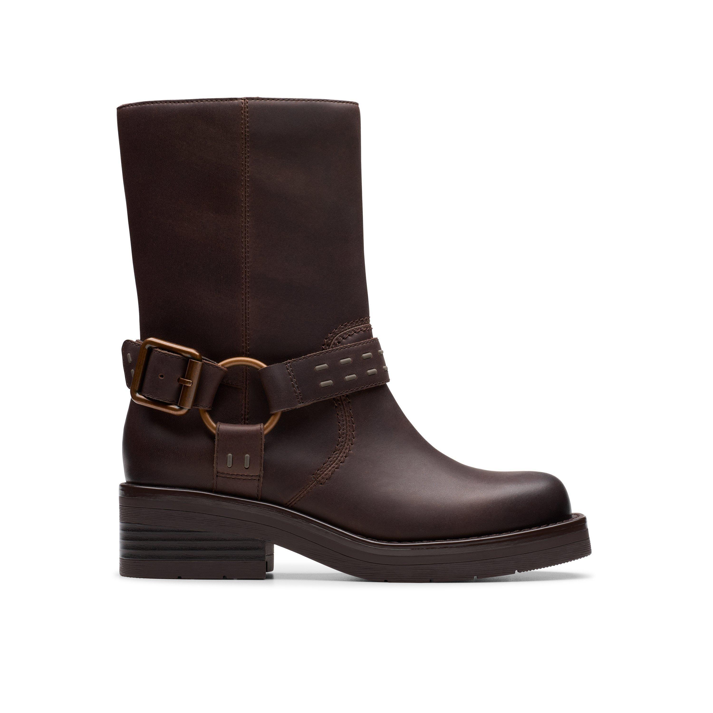 Rebelle Up Walnut Leather Mid Calf Boots by CLARKS