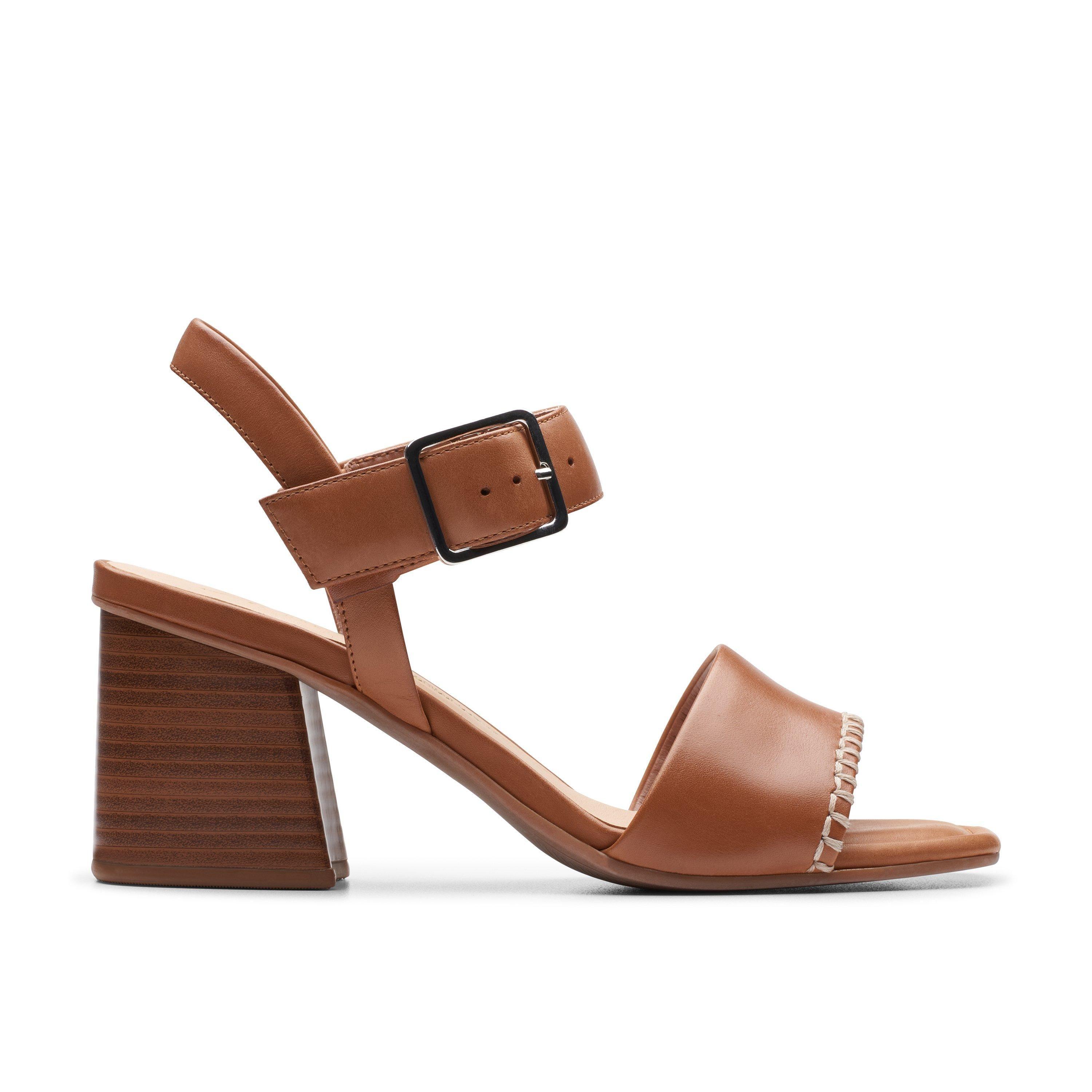 Siara 65 Buckle Tan Leather Heeled Sandals by CLARKS